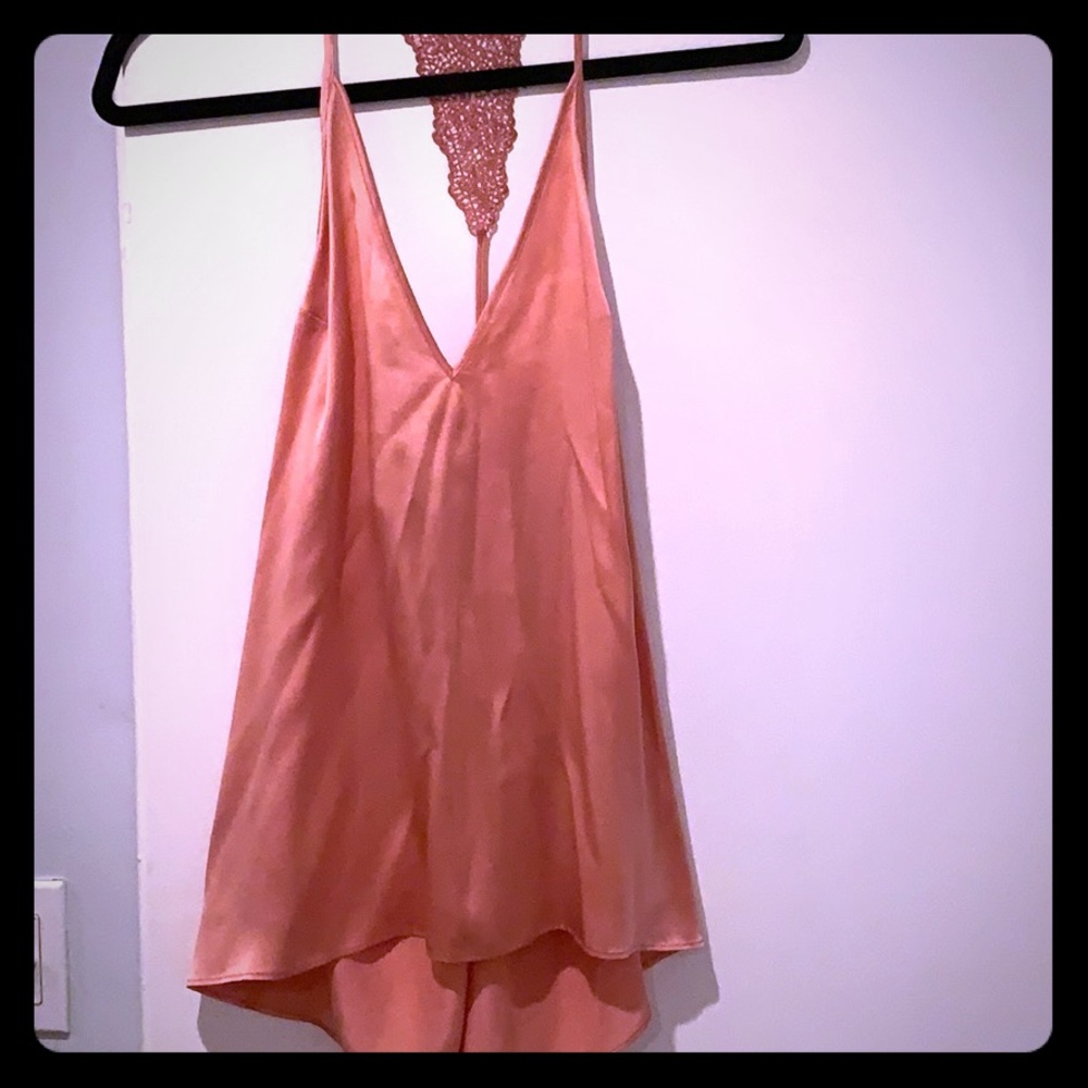 Cami pink silk top with lace in back